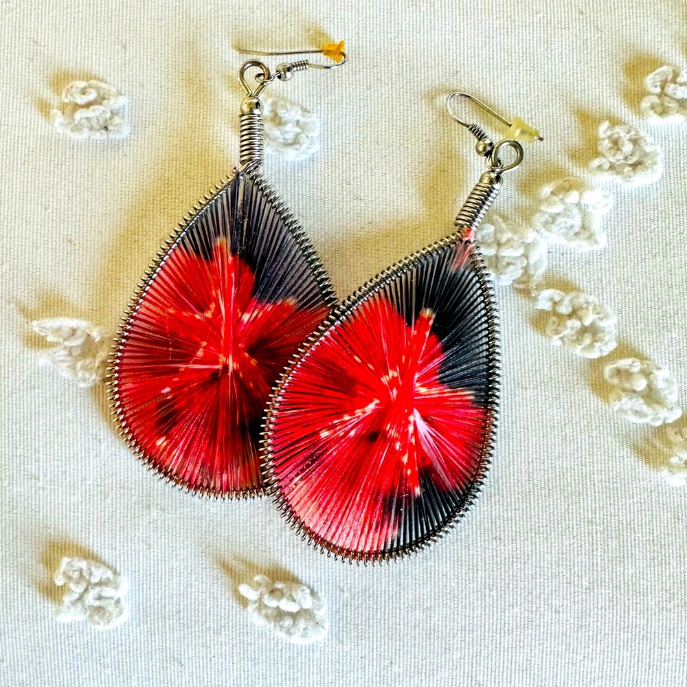 Red and black statement earrings